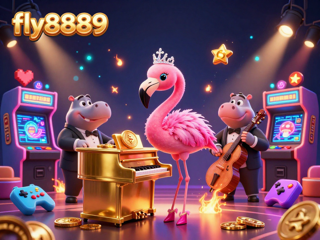 Experience thrilling gaming action at fly8889 with vibrant casino-themed 3D illustration.