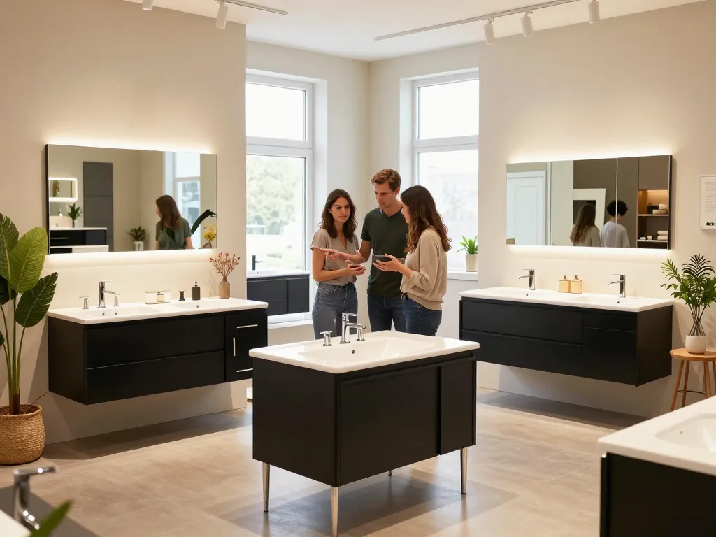 Winkelen voor stijlvolle badkamermeubels bij een badkamer outlet met kortingen.
