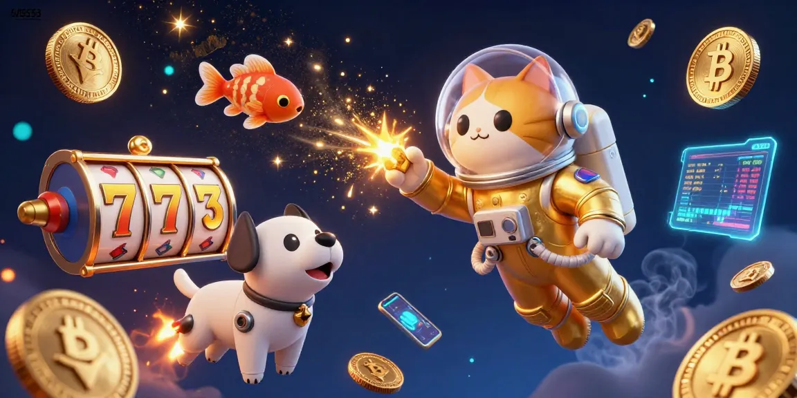 Spin the reels at bl5553 with a thrilling 3D illustration of a space astronaut cat and robotic dog, showcasing winning excitement.