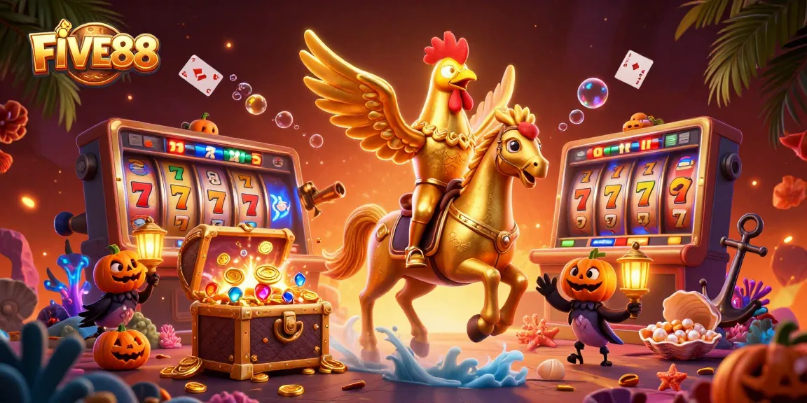 Experience FIVE88's dazzling casino world with animated characters and rich gaming elements.