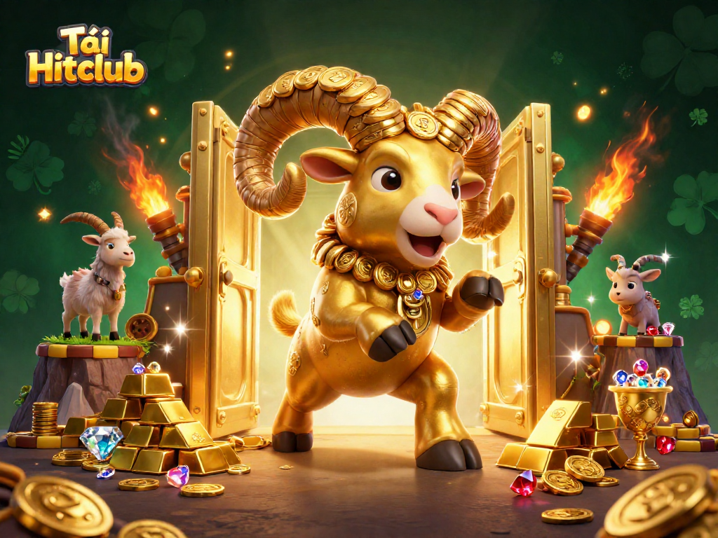 Experience the thrill of Tải Hitclub with a vibrant illustration, featuring golden elements and lively game symbols.