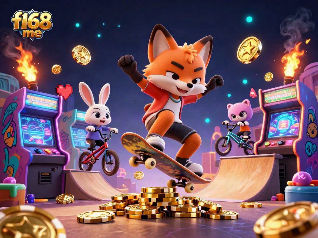 Engage with thrilling games at f168 me, featuring vibrant casino-themed 3D illustrations.