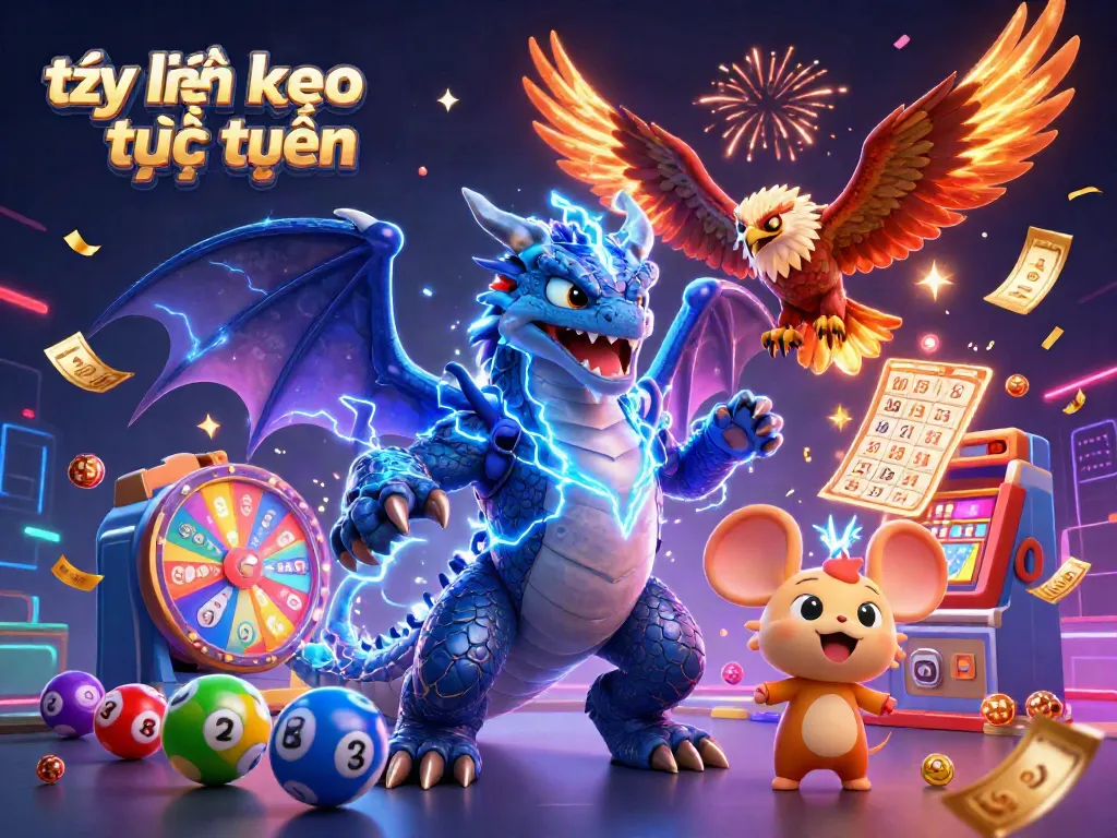 Engage in tỷ lệ kèo trực tuyến with an electrifying scene featuring vibrant lottery elements and dynamic characters.
