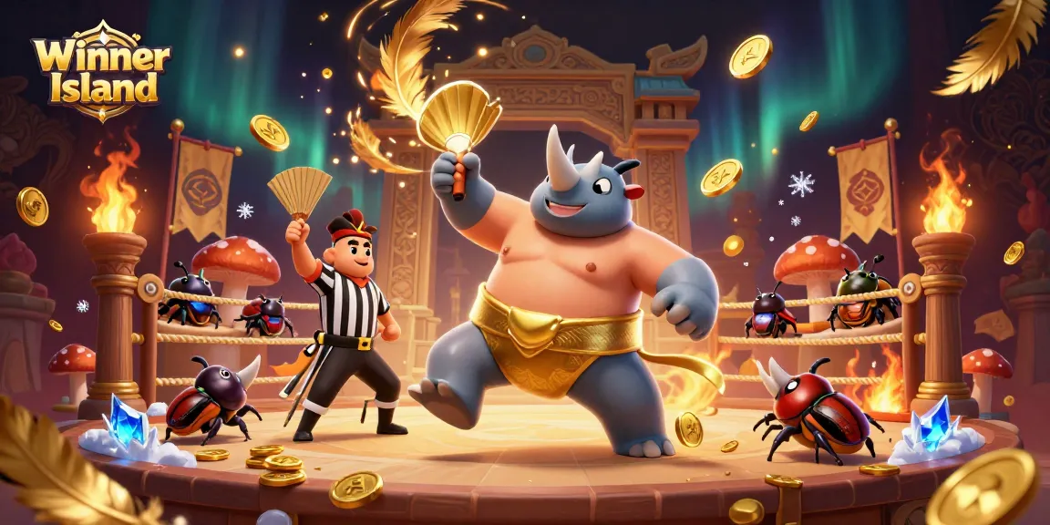 Experience thrilling gaming action at Winner Island with vibrant characters and casino elements