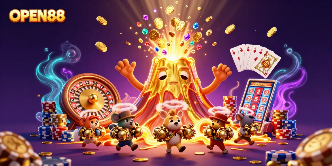 Experience excitement at OPEN88 with a glorious volcano erupting coins and treasures in a vibrant casino