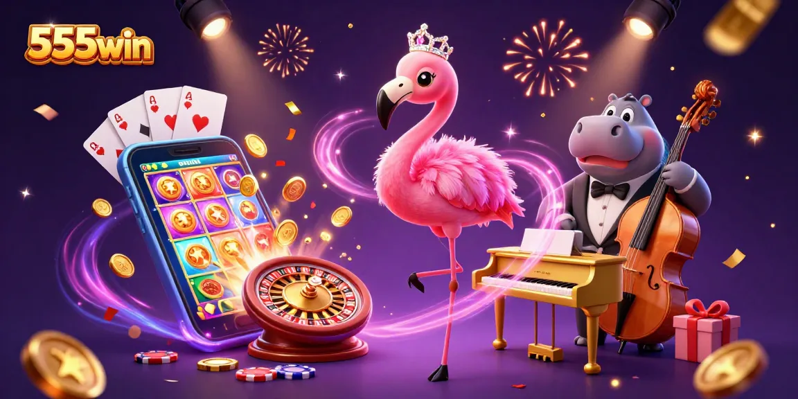 Experience the thrilling world of 555win with vibrant casino characters and dynamic gaming elements.
