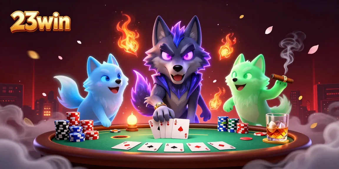 Experience thrilling poker action at 23win with ghostly wolves and vibrant gameplay elements